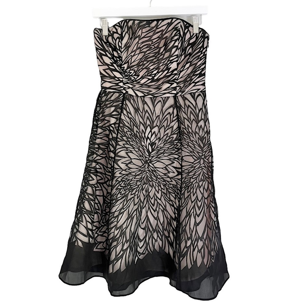 White House Black Market‎ Strapless Cocktail Dress Floral Overlay Black Pink 2